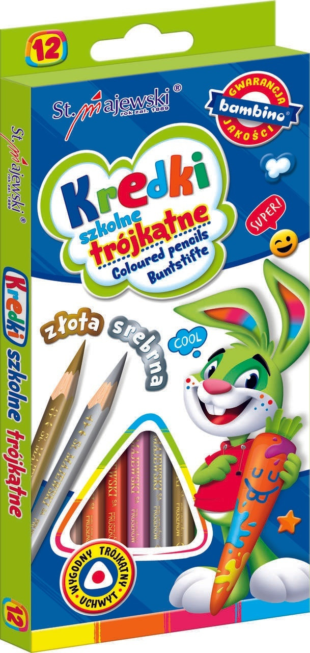 Triangular colored pencils - 12-pack with gold/silver
