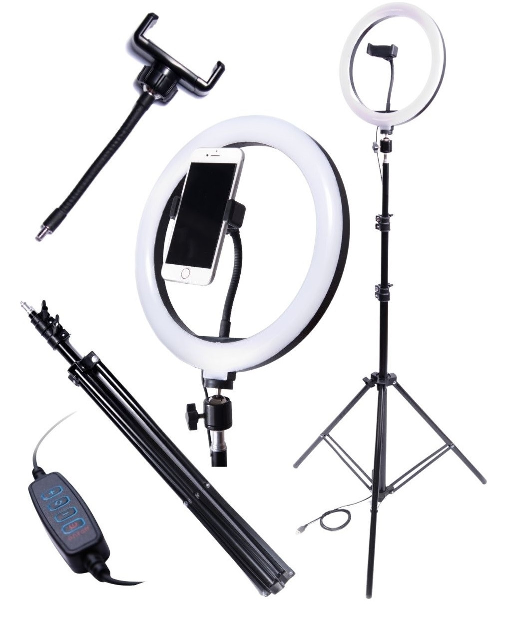 Adjustable 60W LED ring light with stand and remote control