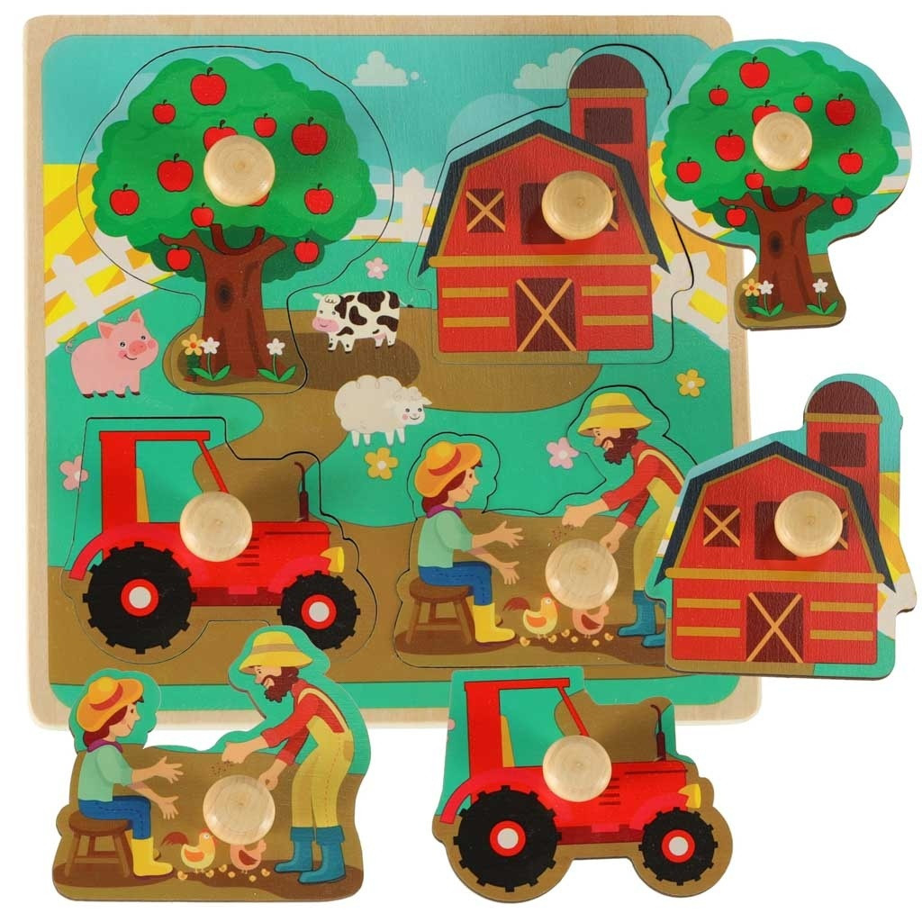 Puzzle de granja de madera, mango, 4 piezas