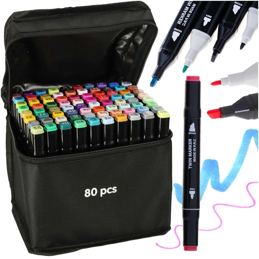 Double-sided alcohol markers 80-pack with case