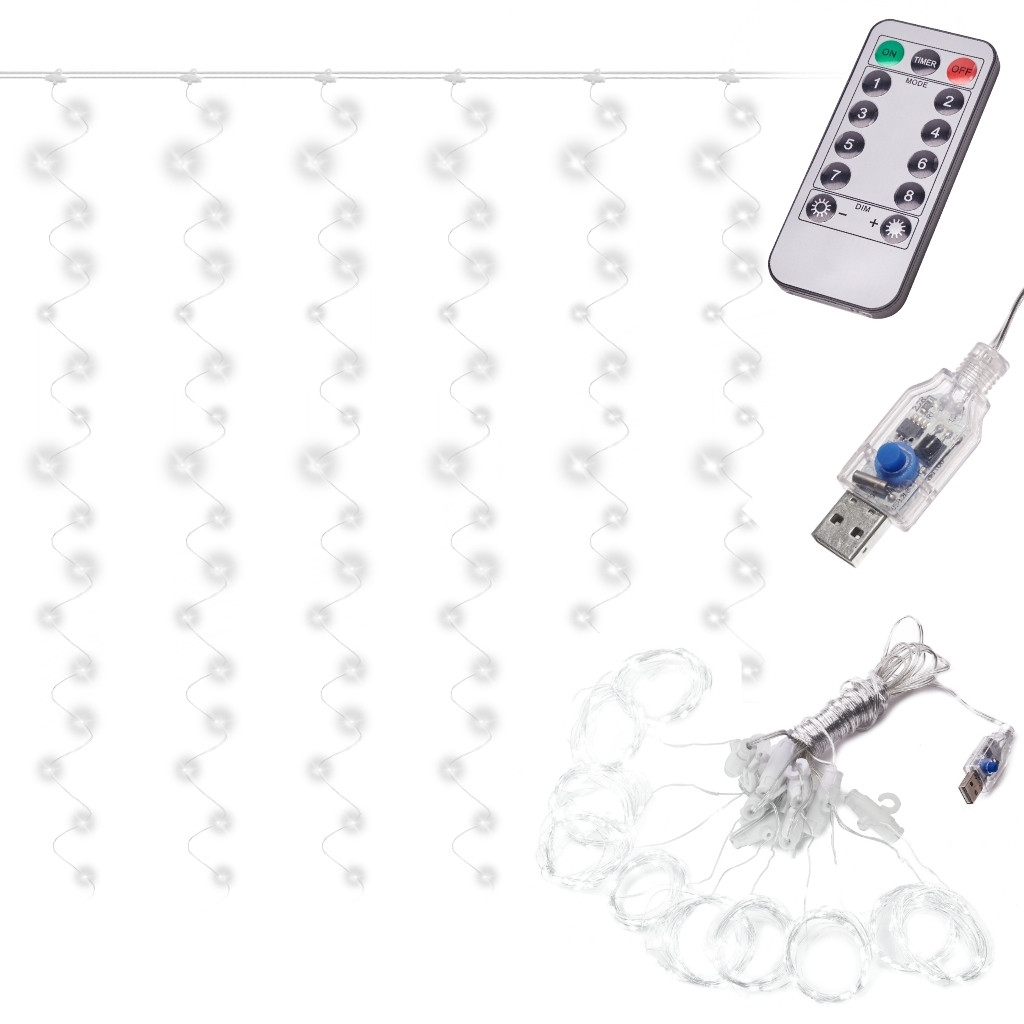Cool white LED light curtains 3x3m USB remote control