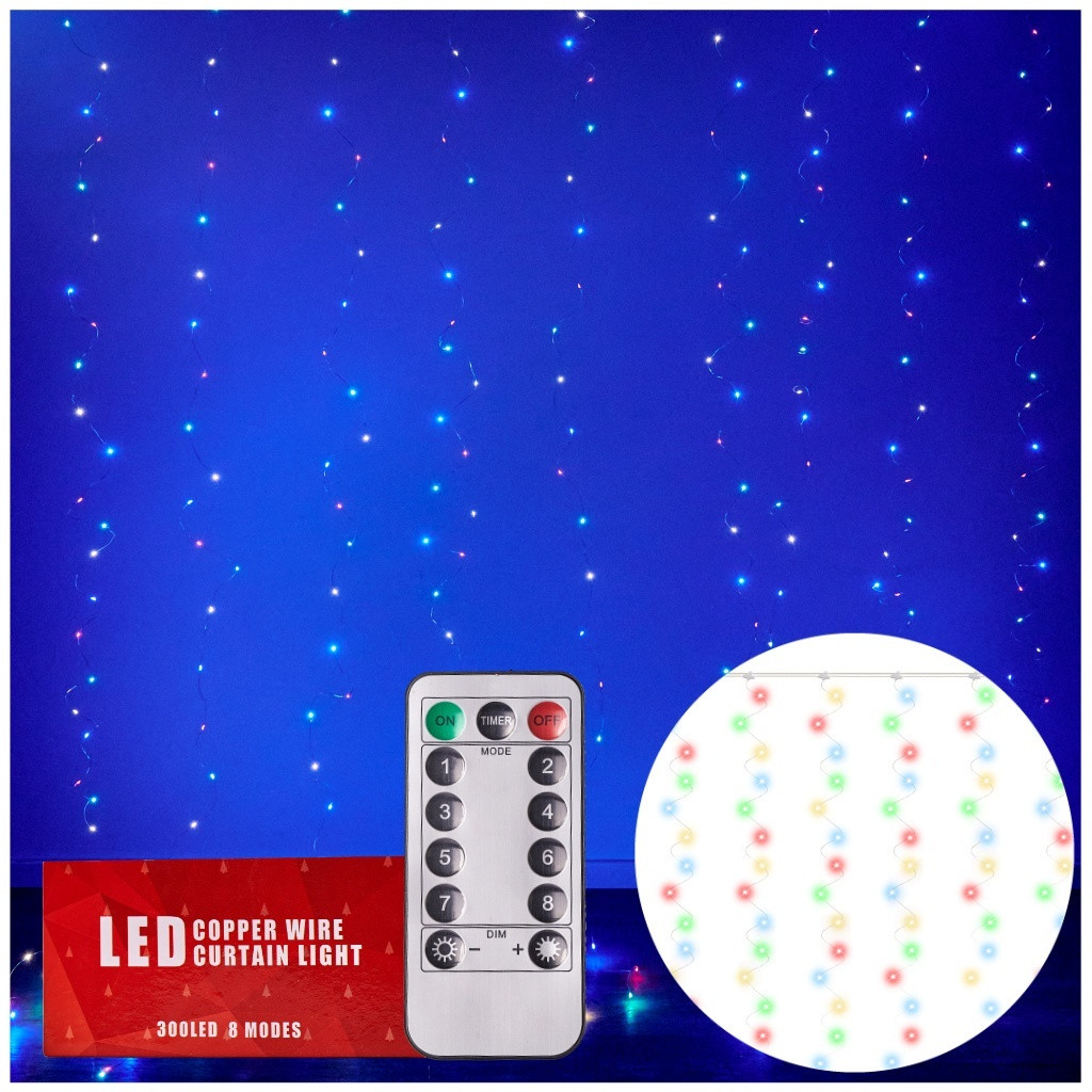 Multicolored LED light curtain 3x3m USB remote control