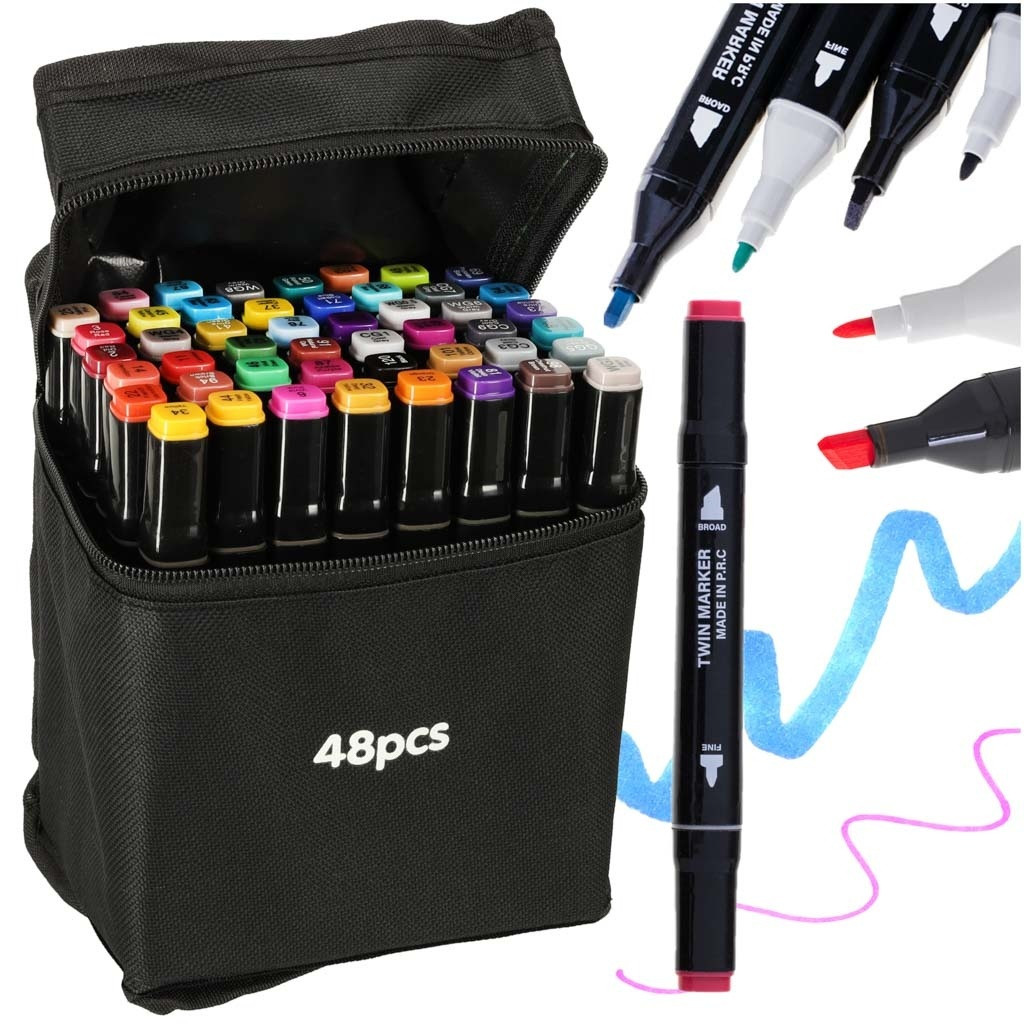 48 Alcohol Based Markers with Double Tip, Stand & Case