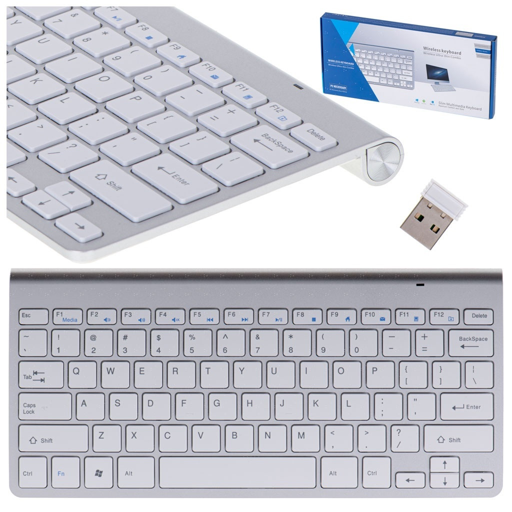 Compact Wireless Keyboard Silver USB 10m