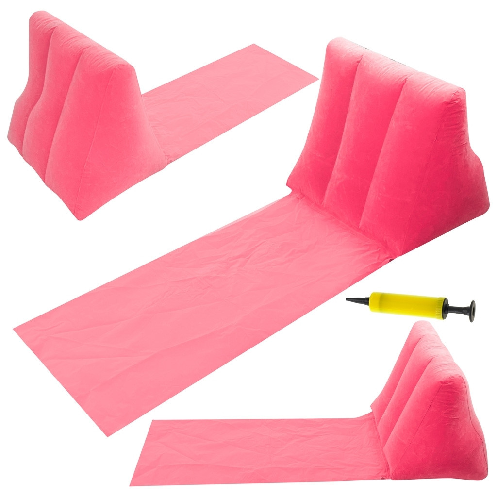 Inflatable pink beach mat with backrest