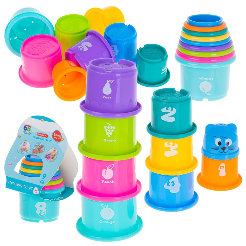 Colorful stackable cups for learning, 9-pack