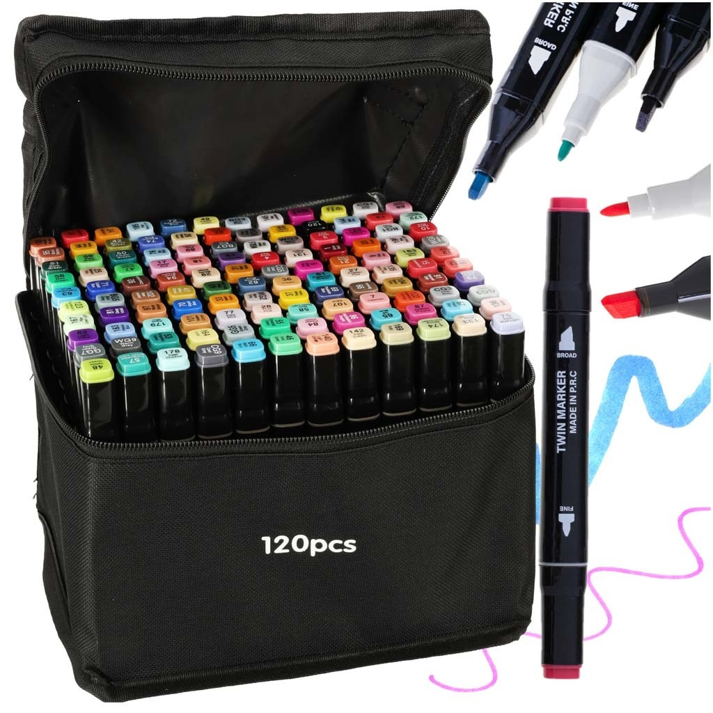 Alcohol Markers 120-pack Double Tip with Case
