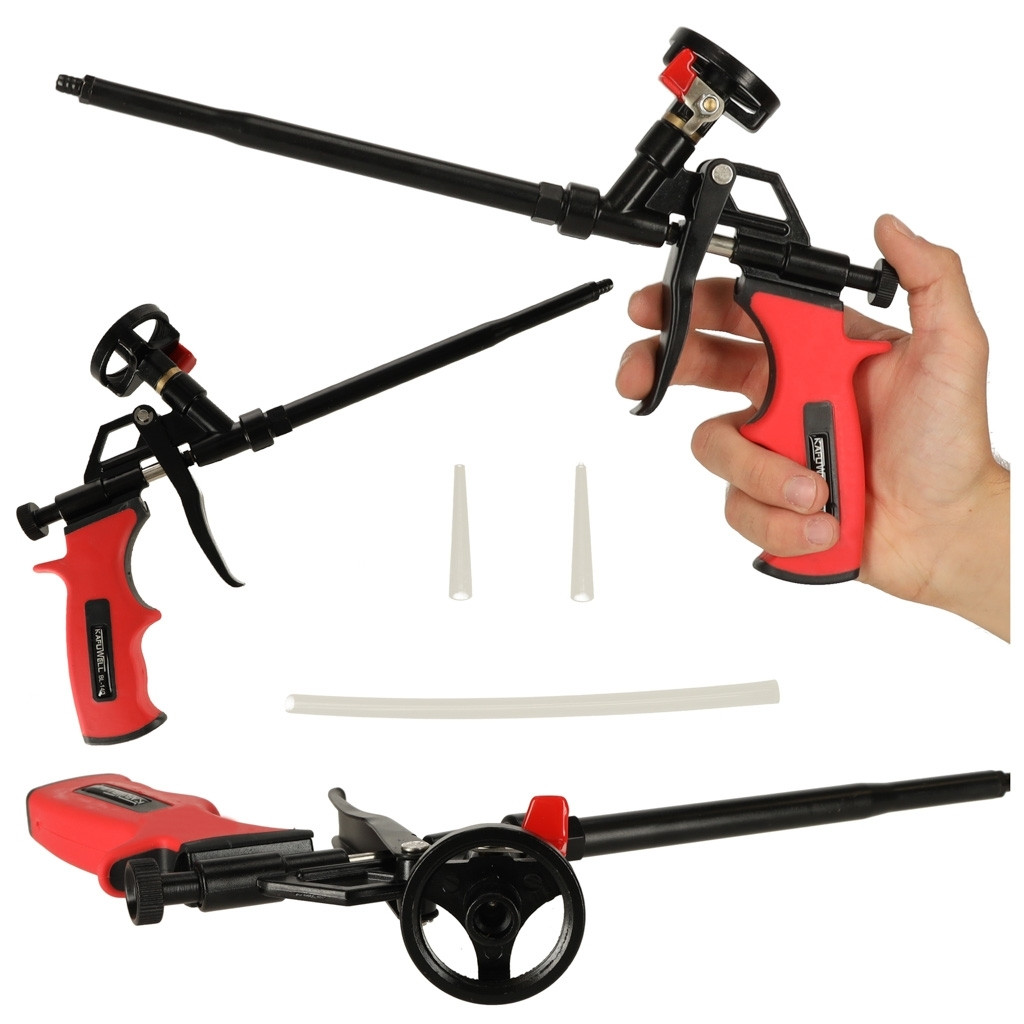 Ergonomic foam gun with adjustable flow