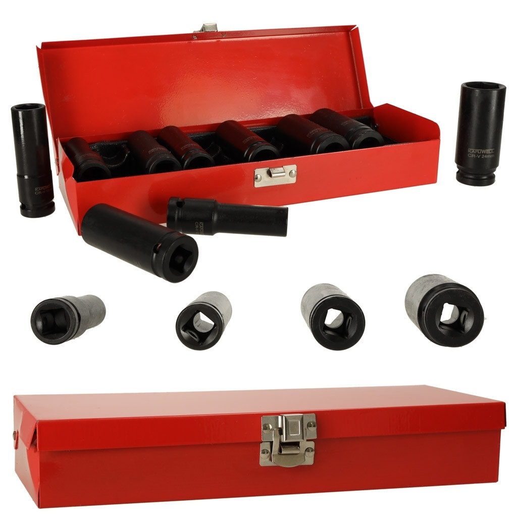 Impact socket set 1/2, 10-24 mm, with case