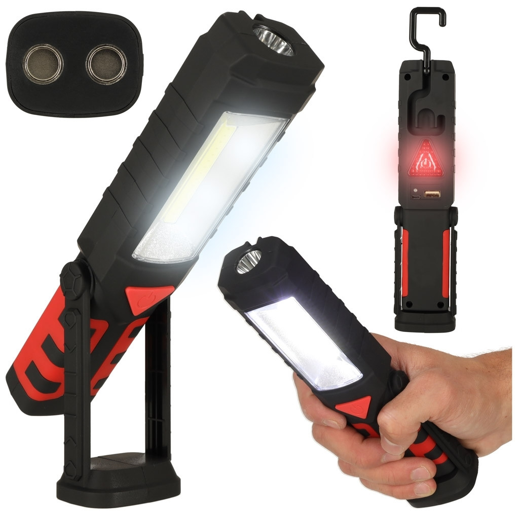 Workshop torch with 3 light sources and magnetic base