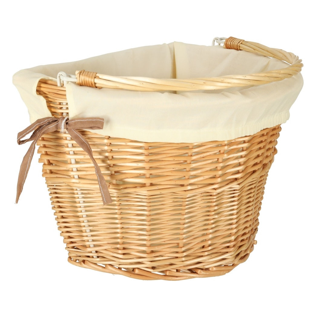 White front-mounted wicker bicycle basket