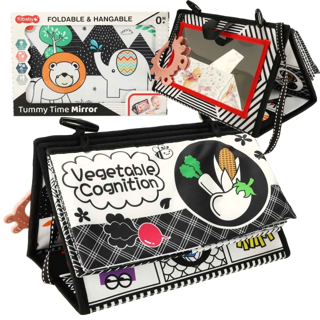 Contrast book with mirror & teether for cot