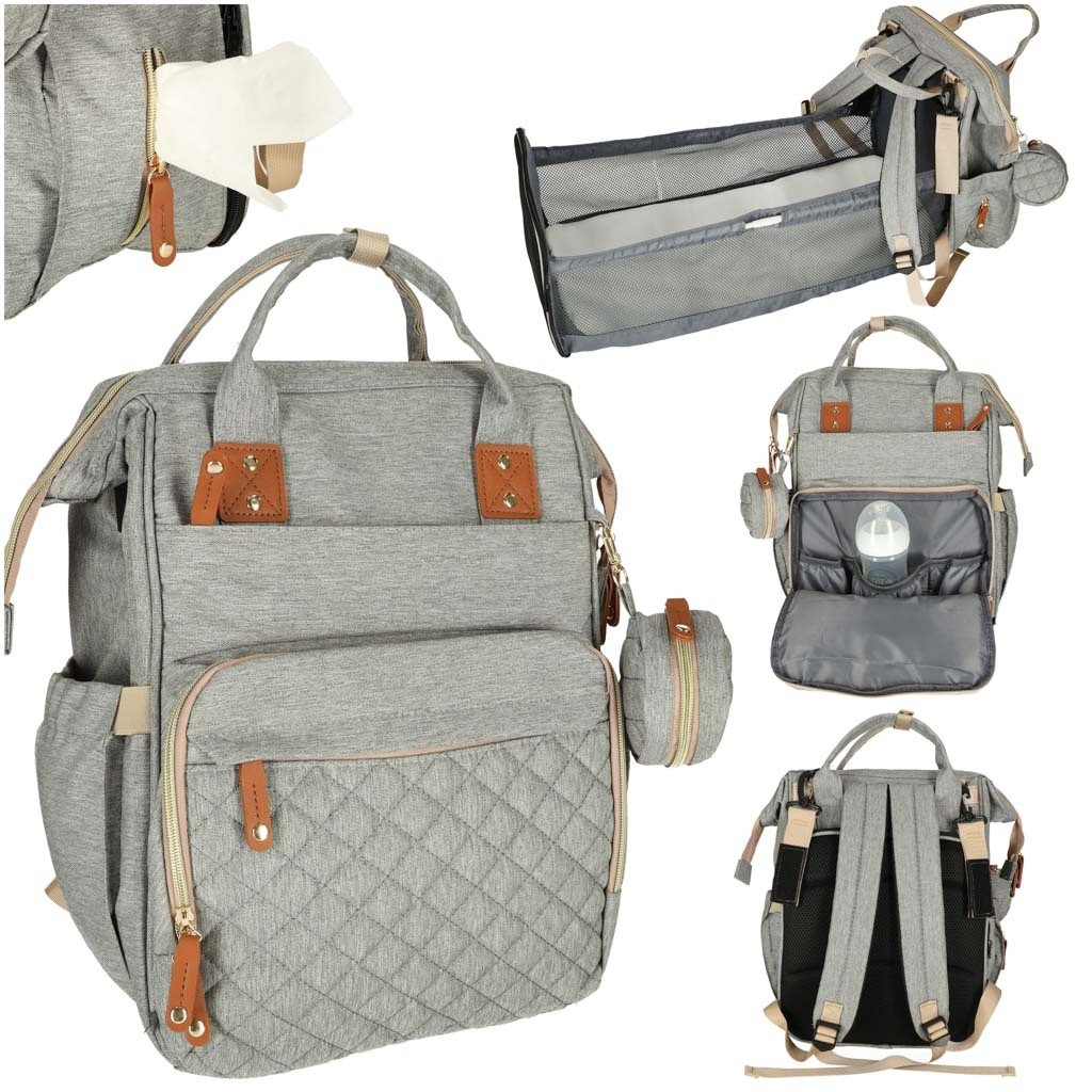 Gray Stroller Bag with Multifunctional Pockets