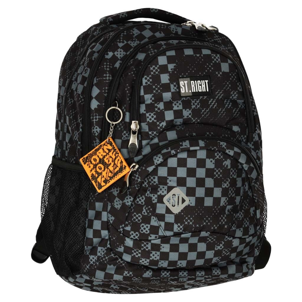 Spacious 17 school backpack with chess pattern