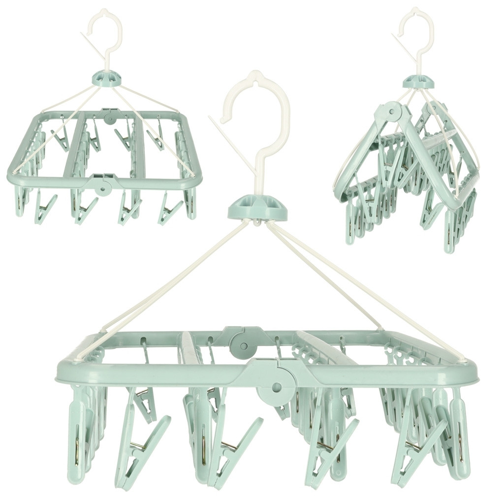 Compact drying rack with 32 clothes pegs