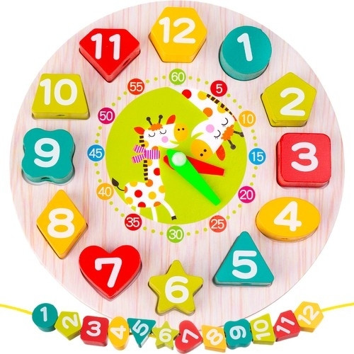 Educational Wooden Clock with Shape Sorting