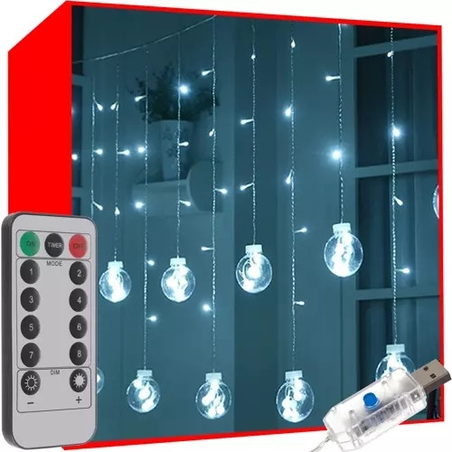Curtain lighting LED Cool White with Timer & Remote Control
