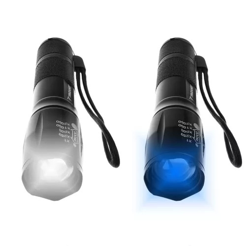 Výkonná LED baterka s UV, zoomom a vodeodolnou