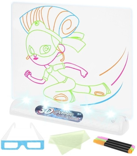 Prancheta 3D com LED e 4 lápis de cor