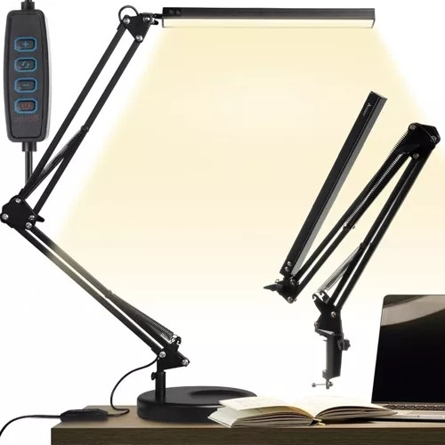 Adjustable LED table lamp with clamp and 3 light modes