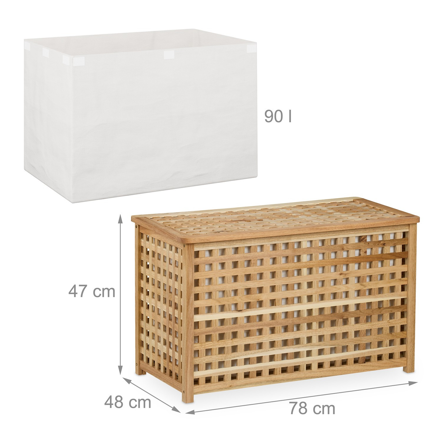 Laundry basket in walnut with sack