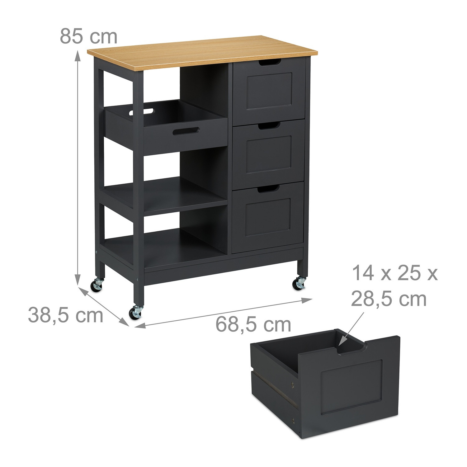 Kitchen trolley with work surface