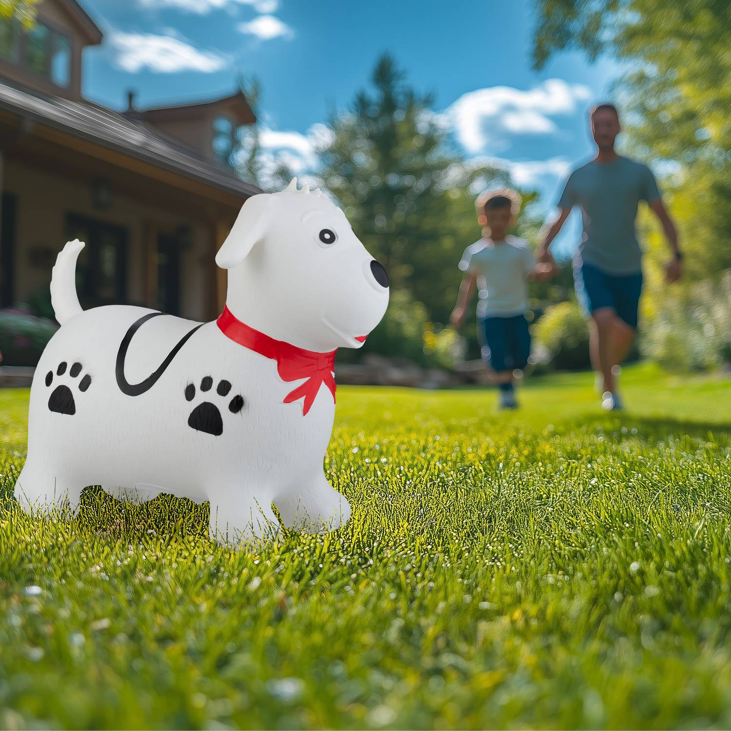 Springender Hund mit Leine