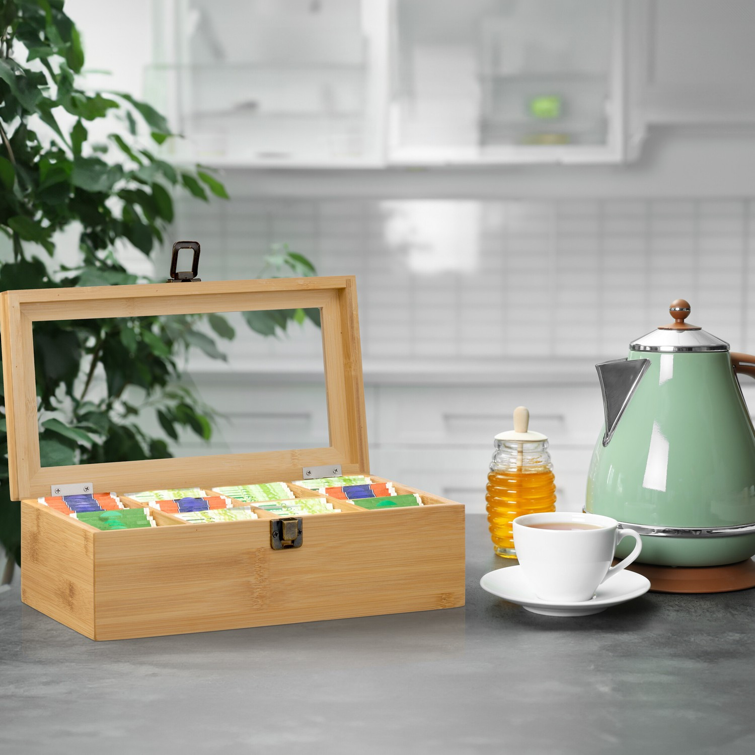 Caja de té con 10 compartimentos