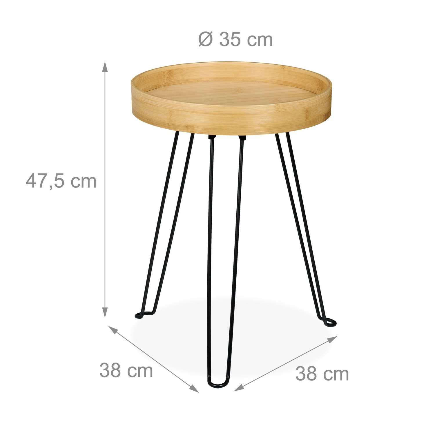 Mesa lateral de bambu e metal