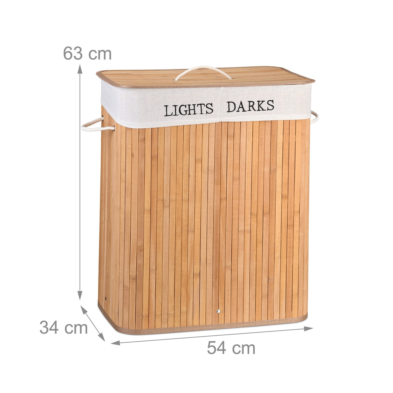 Cesto de roupa de bambu com 2 compartimentos