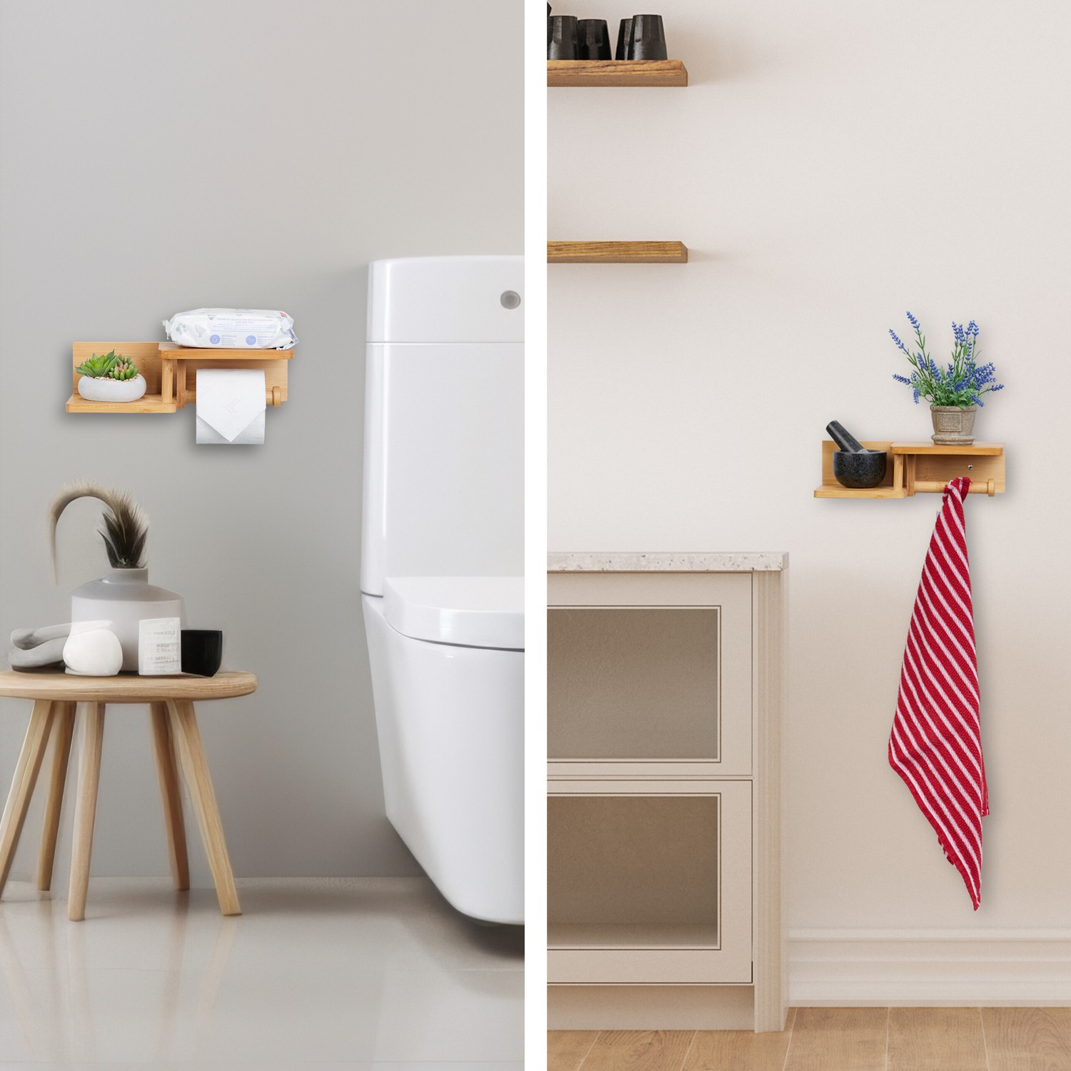 Bamboe toiletrolhouder 2 planken