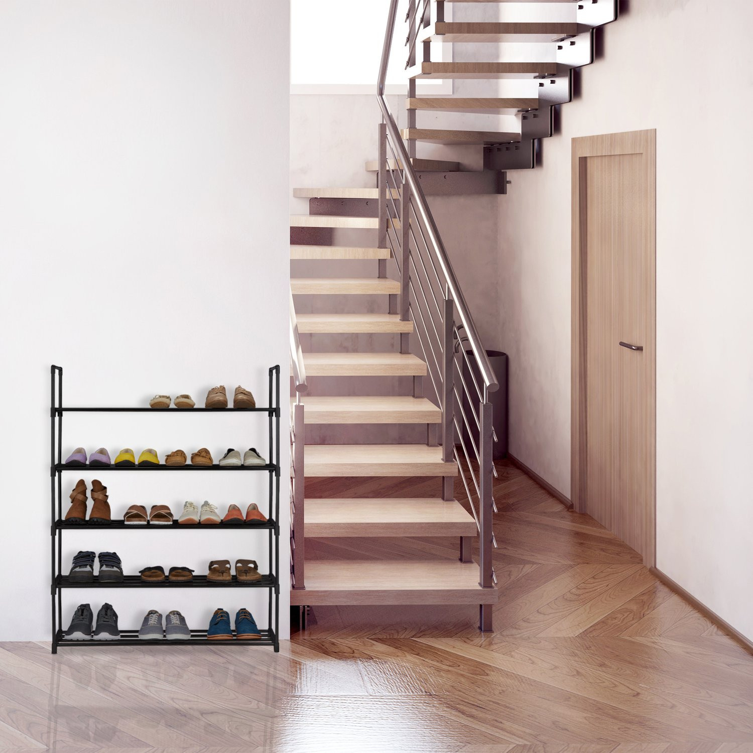 Schwarzes Schuhregal