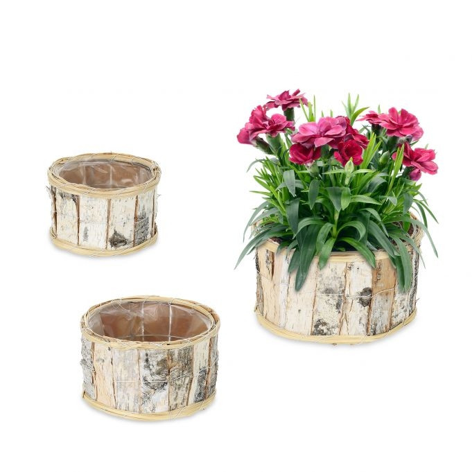 Runder Blumentopf Birke 3er Set