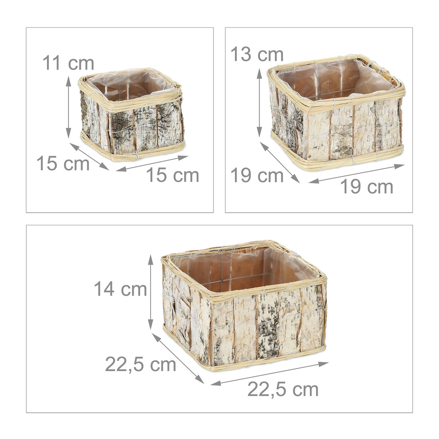 Vaso retangular para flores - conjunto de 3
