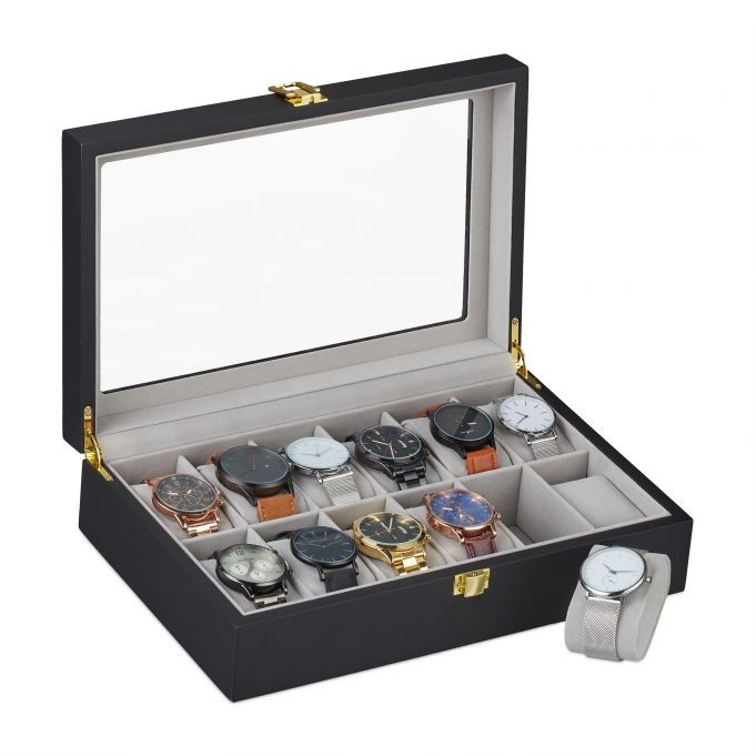 Caja de reloj con 12 compartimentos