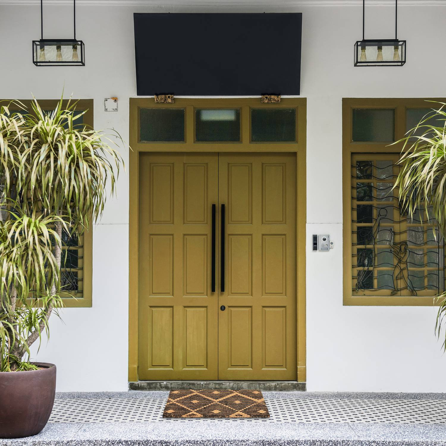 Doormat coconut fiber with checkered pattern