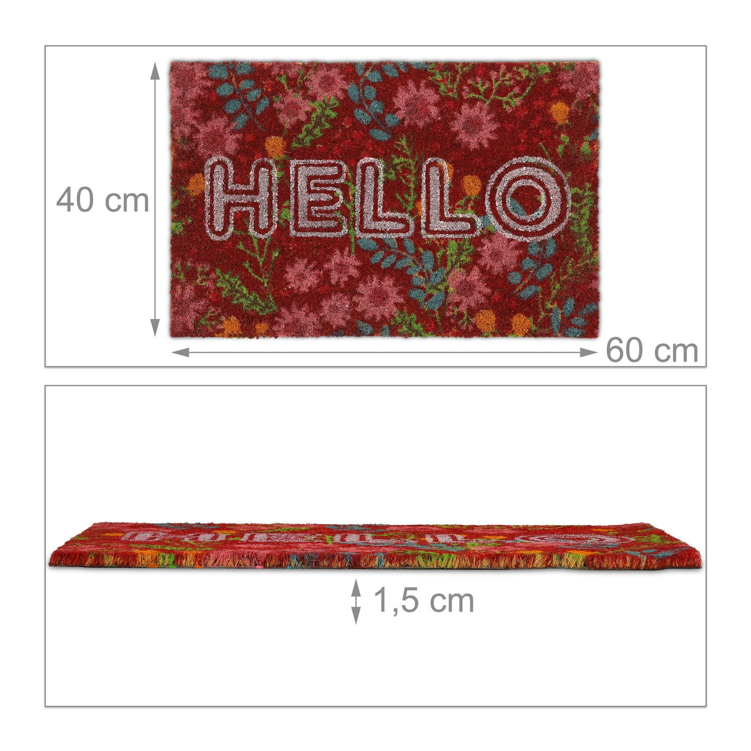 Fußmatte Kokosfaser "Hello" mit Blumen
