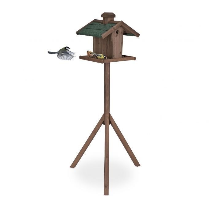 Mesa marrom para pássaros em poste