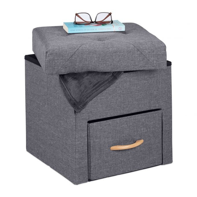 Taburete gris con espacio de almacenamiento
