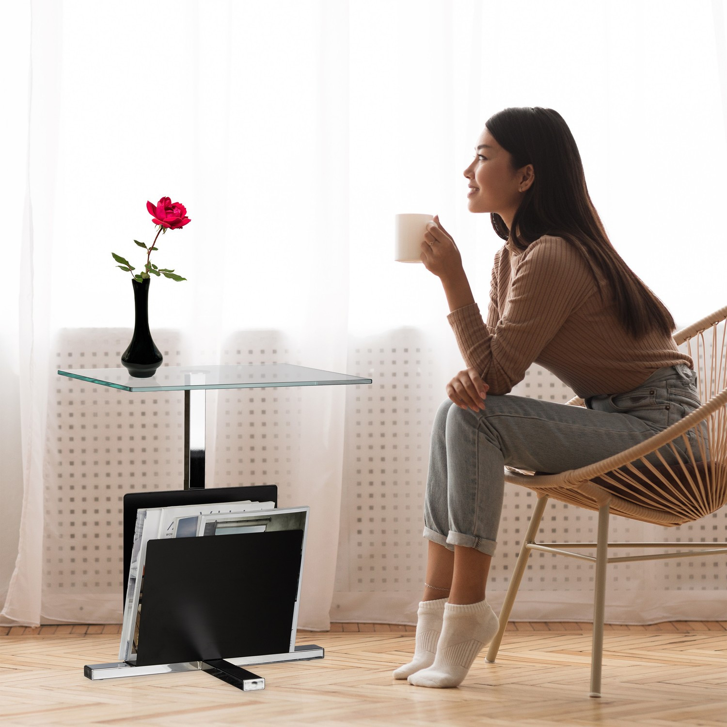 Table d'appoint avec porte-revues