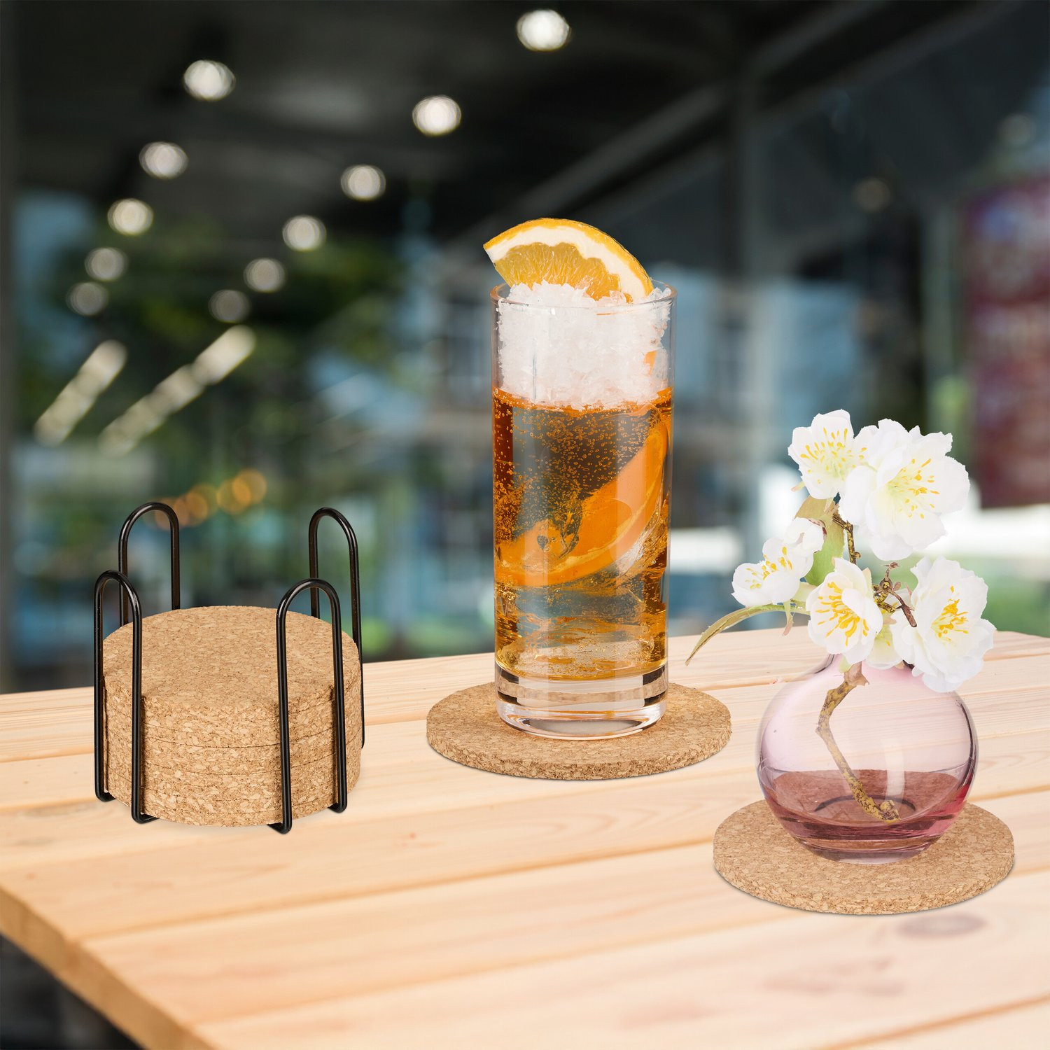 Cork coasters with holders 16-pack
