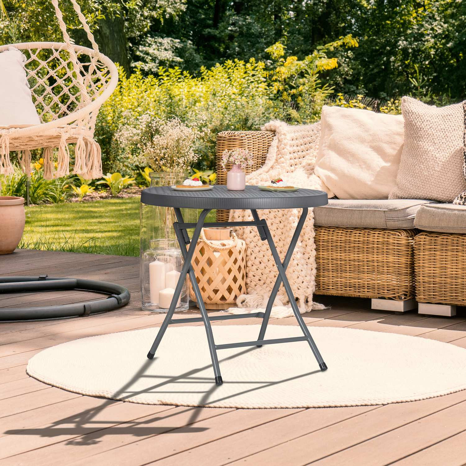Table de jardin pliante aspect rotin