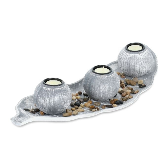 Porta-velas com bandeja e pedras