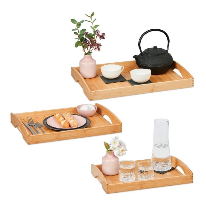 Dienbladen van bamboe - set van 3