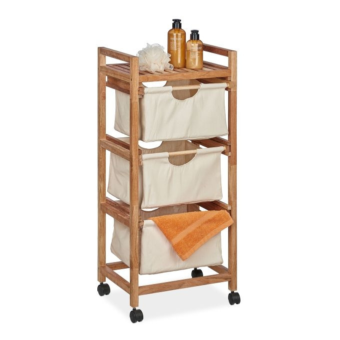 Badkamerplank met 3 wasmanden beige