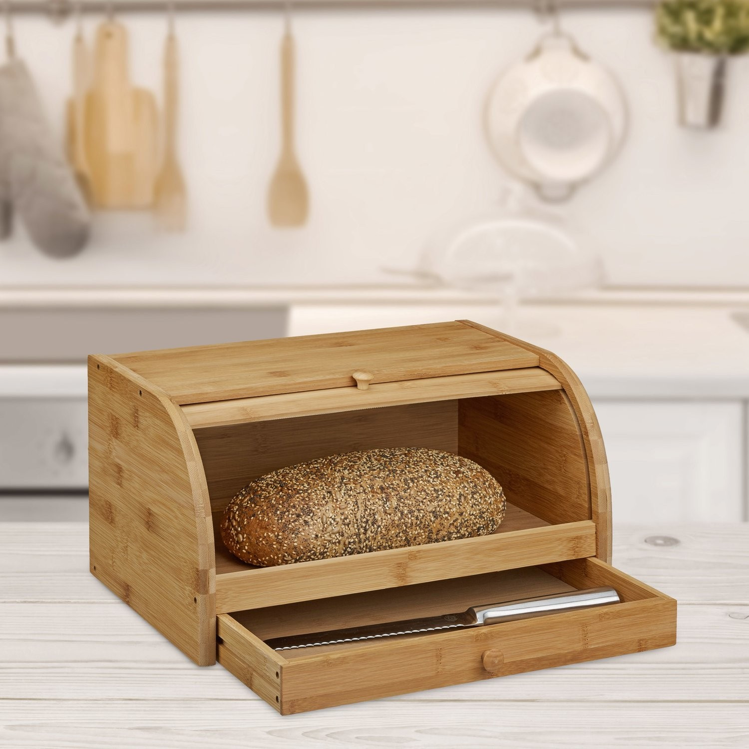 Rolling bread basket with drawer Bamboo