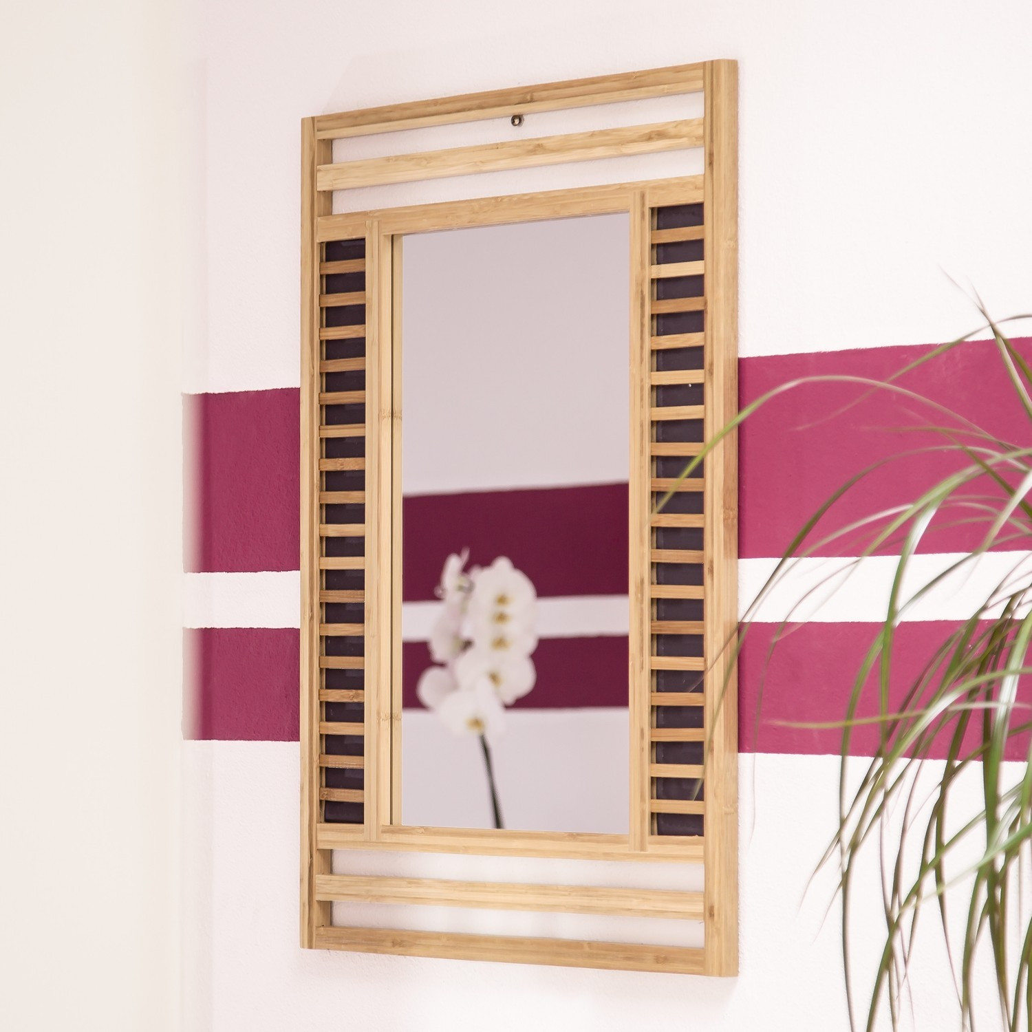 Bamboo mirror with decorative frame