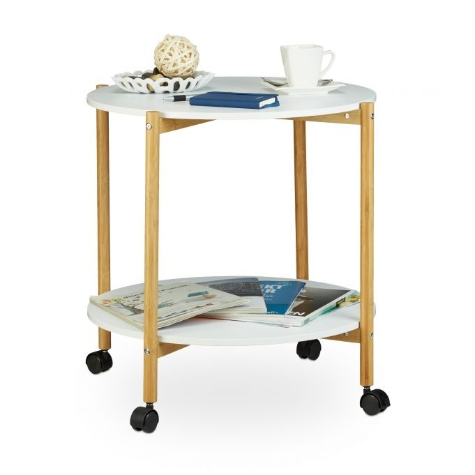 Mesa lateral com rodas e 2 níveis