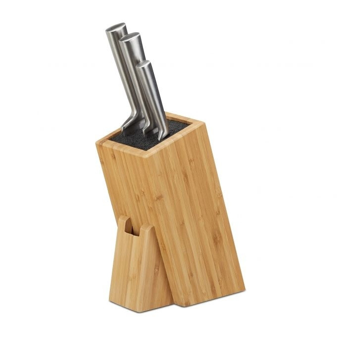 Bloco de facas de bambu com palha