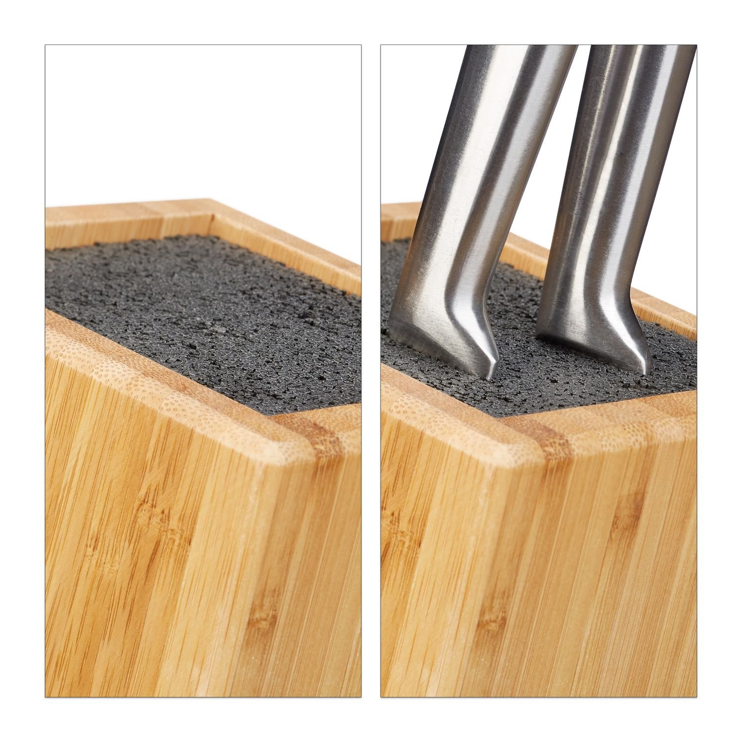 Bloco de facas de bambu com palha